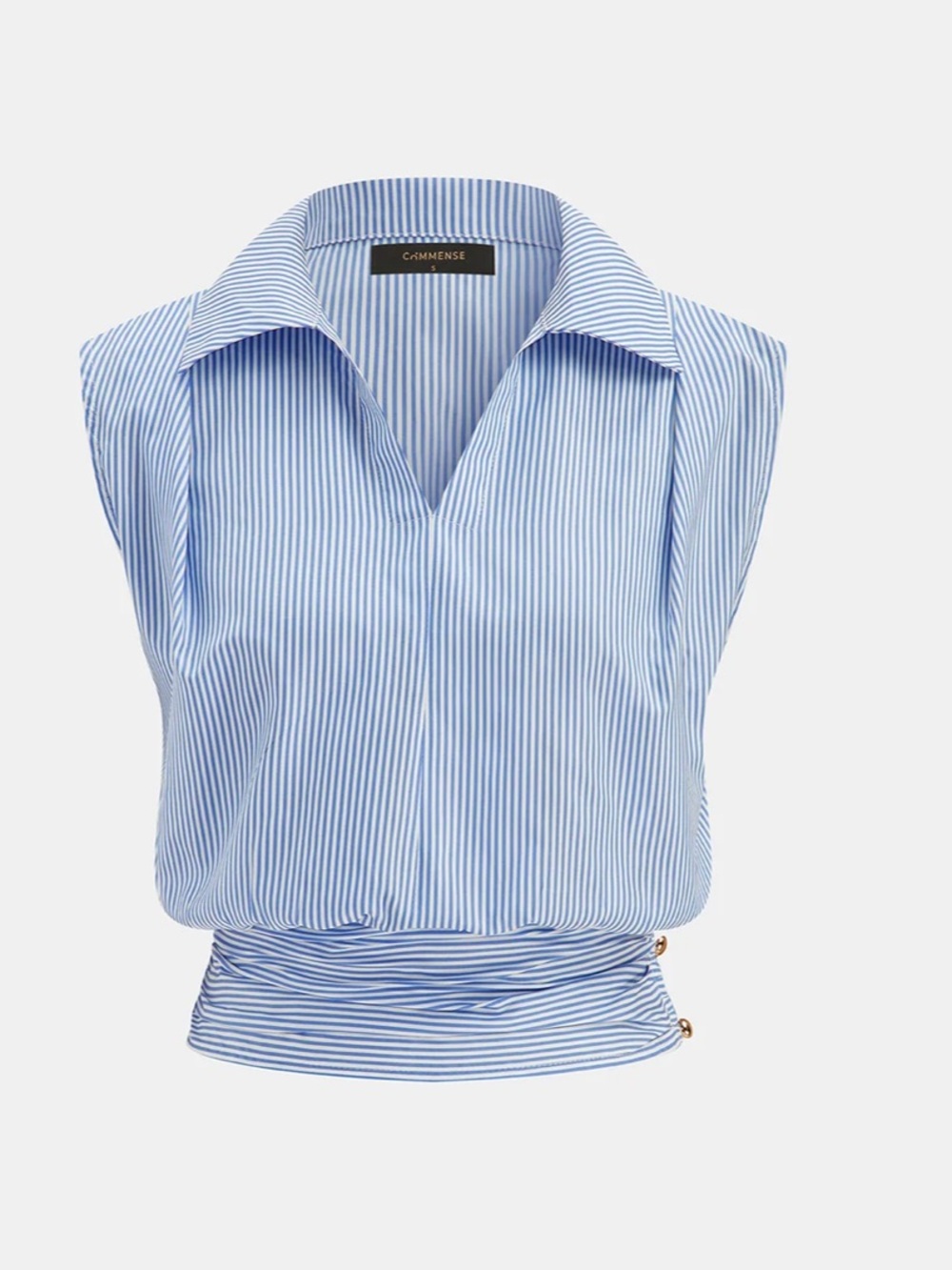 Commense Striped Collared Sleeveless Cinched Blouse NWT